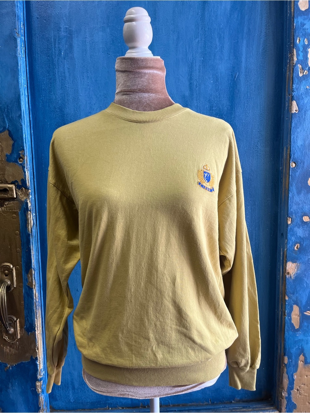 Olive Green Turtleneck-Style Sweater with Subtle Crest